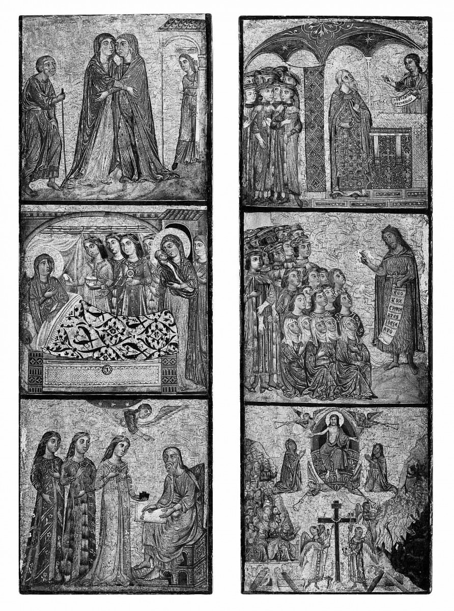 Zwei Flügel eines Triptychons oder Tragaltars mit Szenen aus dem Leben Christi und Johannes