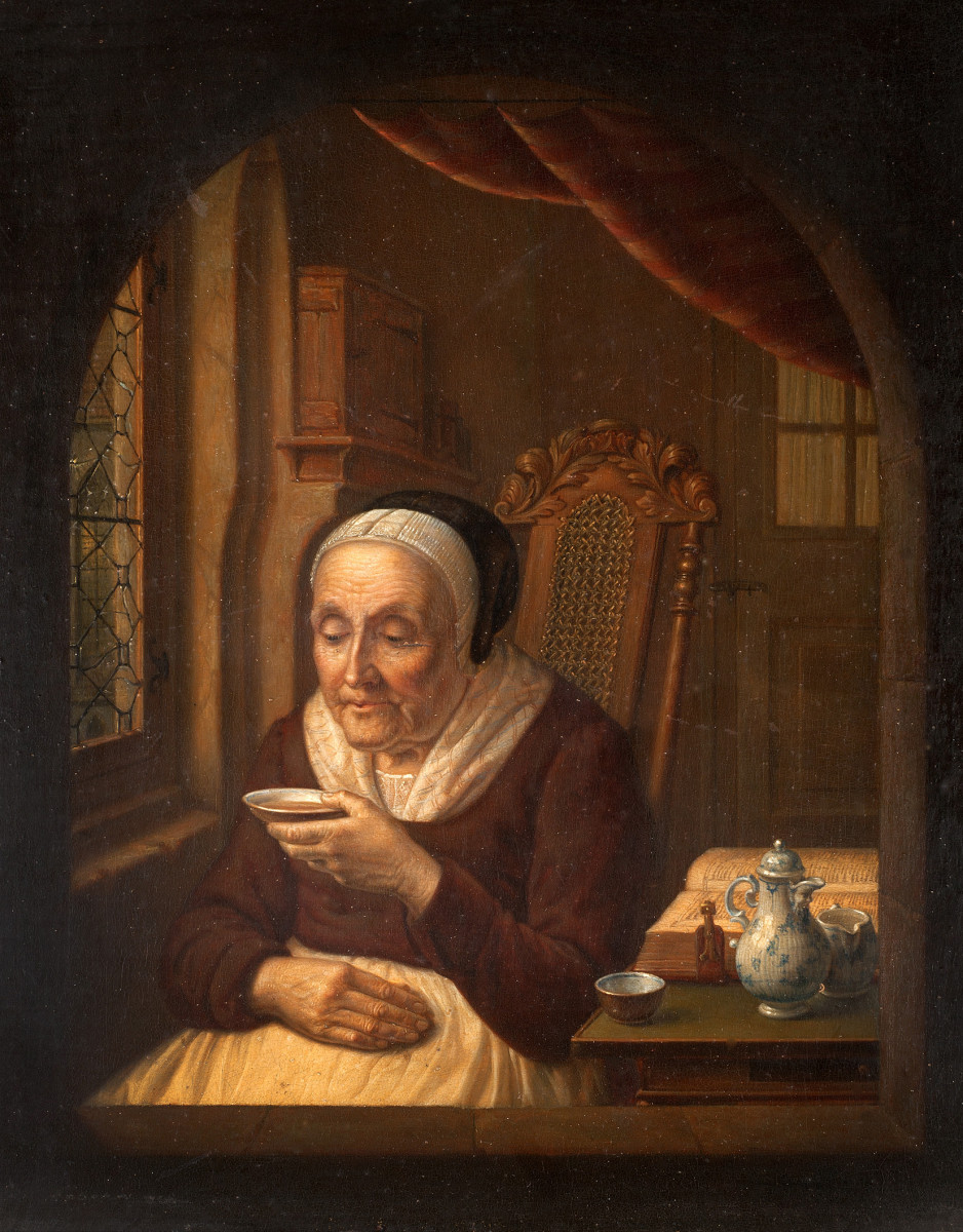 Alte Frau beim Kaffee