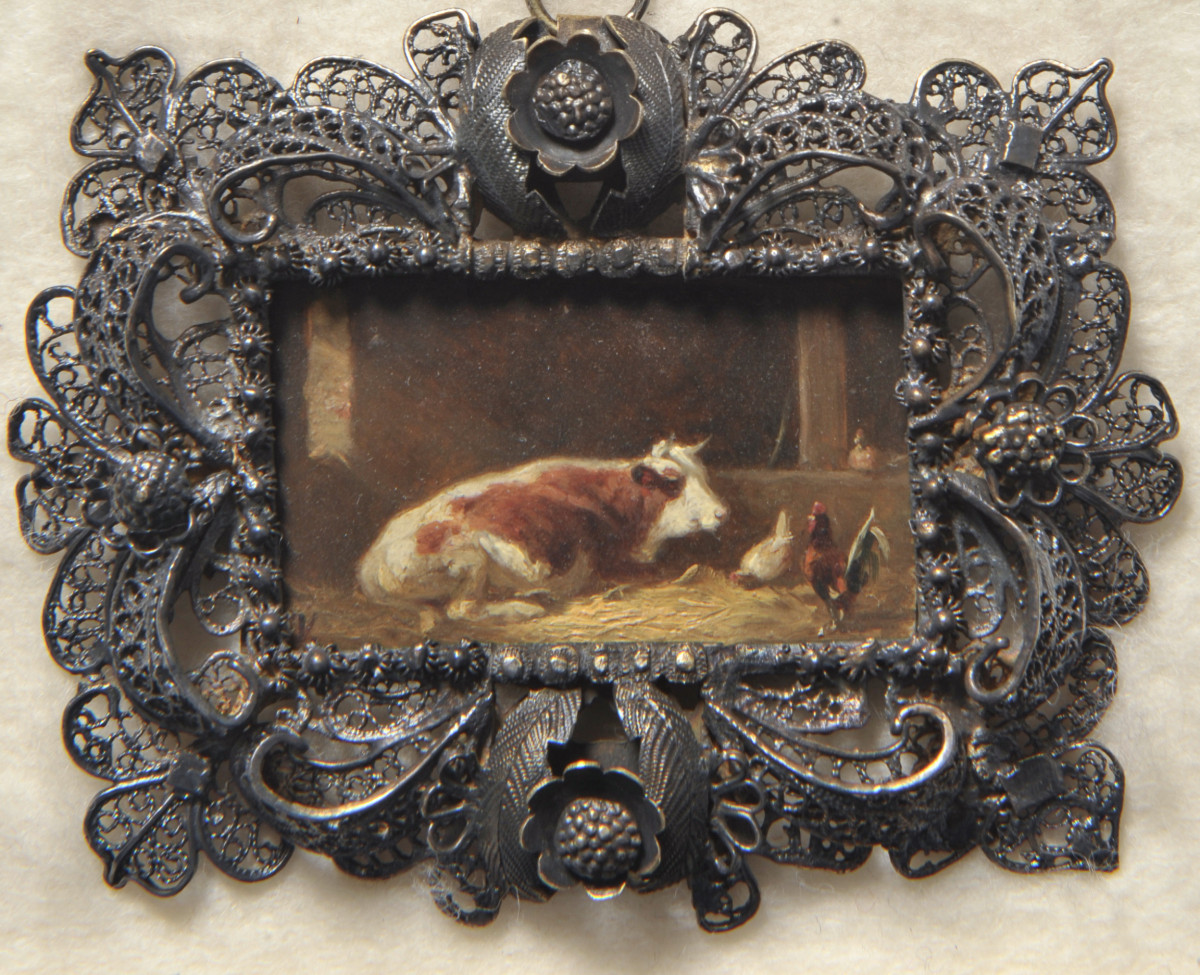 Kuh im Stall. Miniatur aus der Sammlung Loewe